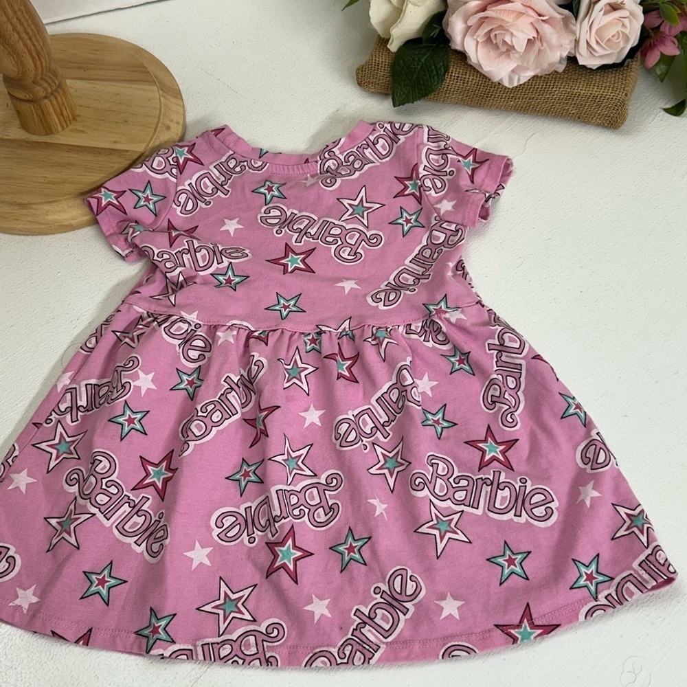 Barbie Pink Star Print Kids Dress